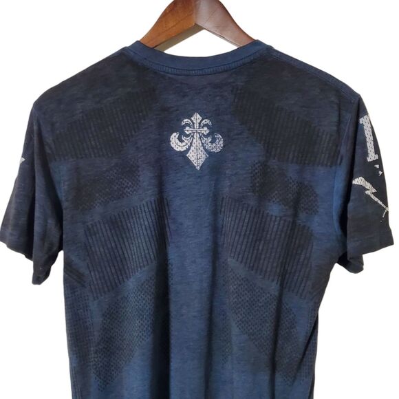 Affliction Shirt Size S Blue Hydrocore Performance Skull Graphic Made USA Mens - Picture 5 of 8